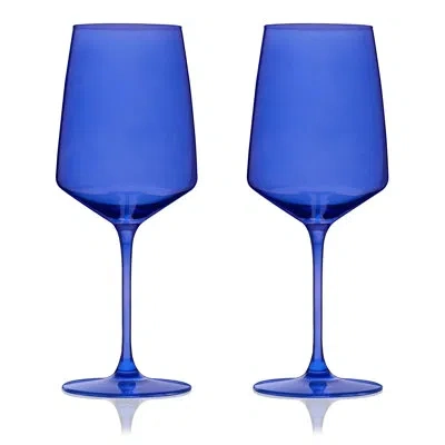 Viski Reserve Nouveau Crystal Wine Glasses In Blue