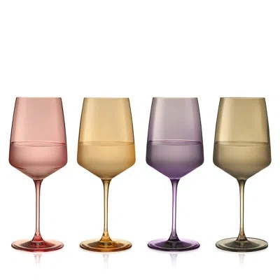 Viski Reserve Nouveau Crystal Wine Glasses In Moonrise, Set Of 4 In Yellow