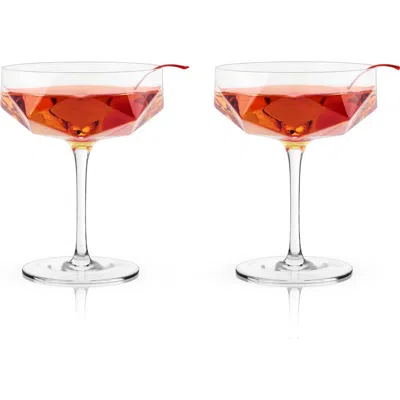 Viski Seneca Crystal Faceted Coupes Set Of 2 In Clear