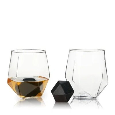 VISKI VISKI SENECA CRYSTAL FACETED TUMBLER & HEXAGONAL BASALT STONE SET SET OF 4