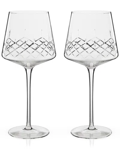 Viski Set Of 2 Admiral Cut Crystal Burgundy Wine Glasses In Multi