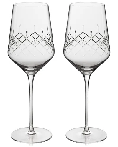 Viski Set Of 2 Admiral Cut Crystal Universal Wine Glasses In Animal Print