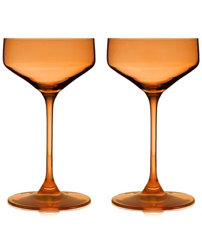 Viski Set Of 2 Amber Reserve Nouveau Crystal Coupes In Orange