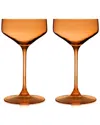 Viski Set Of 2 Amber Reserve Nouveau Crystal Coupes In Orange