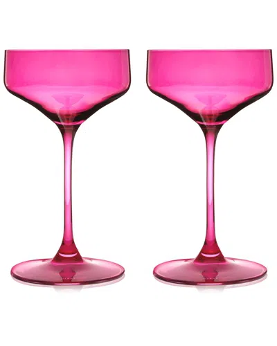 Viski Set Of 2 Berry Reserve Nouveau Crystal Coupes In Green