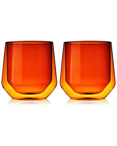 Viski Set Of 2 Double Walled Amber Aurora Tumblers In Orange