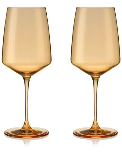 Viski Set Of 2 Reserve Nouveau Topaz Wine Glasses In Orange