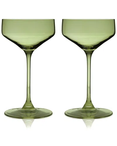 Viski Set Of 2 Sage Reserve Nouveau Crystal Coupes In Green