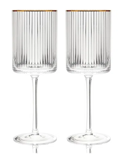 Viski Set Of 2  Meridian Crystal Wine Glasses In Transparent