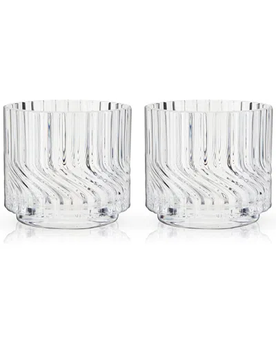Viski Set Of 2 Zephyr Crystal Lowball Tumblers In Transparent