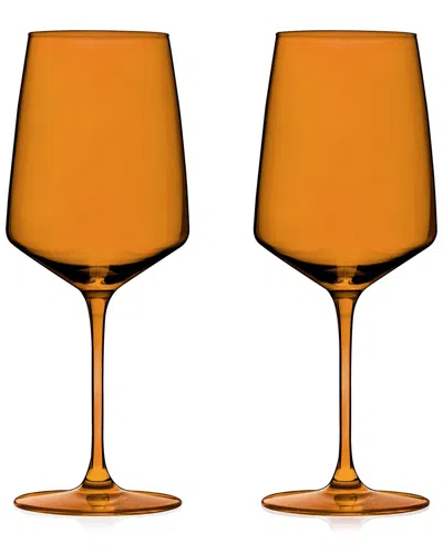 Viski Set Of 4 Amber Reserve Nouveau Crystal Wine Glasses In Orange