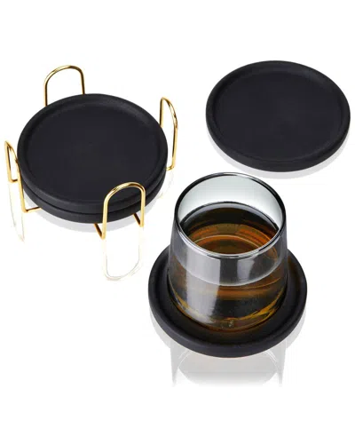Viski Set Of 4 Earthenware Coasters In Black