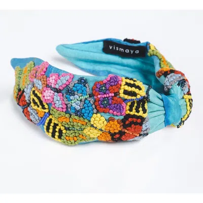 Vismaya Butterfly Embroidered Headband In Blue