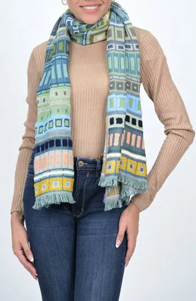 Vismaya Embroidered Cotton & Wool Fringe Scarf In Multi