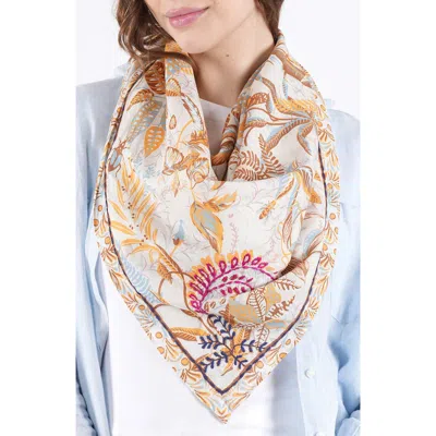 Vismaya Embroidered Floral Print Cotton Scarf In Multi