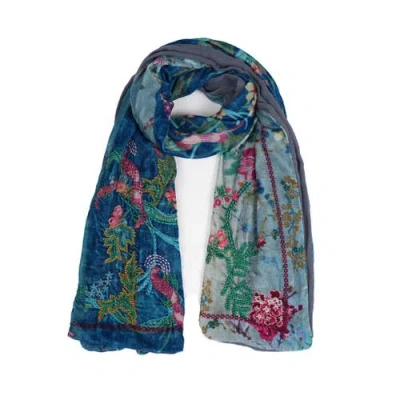 Vismaya Enchanted Garden Velvet Scarf In Blue