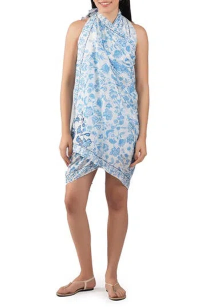 Vismaya Floral Cotton Scarf In Blue