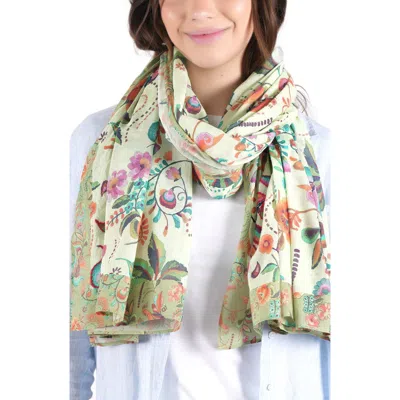 Vismaya Floral Cotton Scarf In Green