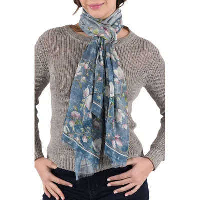 Vismaya Floral Modal & Cashmere Scarf In Dusty Teal