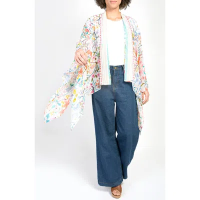 Vismaya Floral Print Scarf In White Multi
