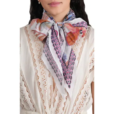 Vismaya Geometric Cotton Scarf In White Multi