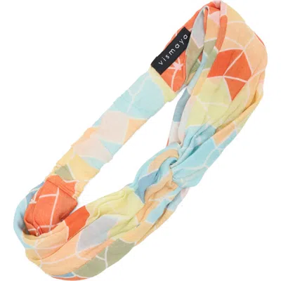 Vismaya Geometric Print Headband In Orange Blue