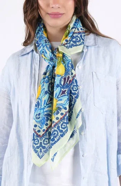Vismaya Lemon Print Cotton Scarf In Blue
