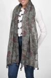 Vismaya Leopard Print Woven Scarf In Gray