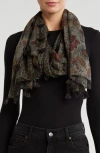 Vismaya Leopard Print Woven Scarf In Grey Mustard