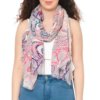Vismaya Paisley Fringe Georgette Scarf In Multi