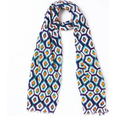 Vismaya Pentagon Embroidered Scarf In Blue