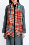 Vismaya Plaid Seersucker Wool Blend Fringe Scarf In Multi