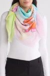 Vismaya Print Cotton Fringe Scarf In Pine Green