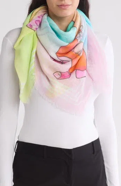 Vismaya Print Cotton Fringe Scarf In Pine Green