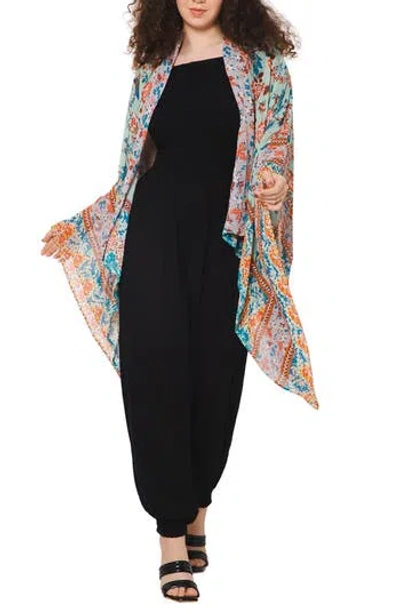 Vismaya Print Duster In Aqua