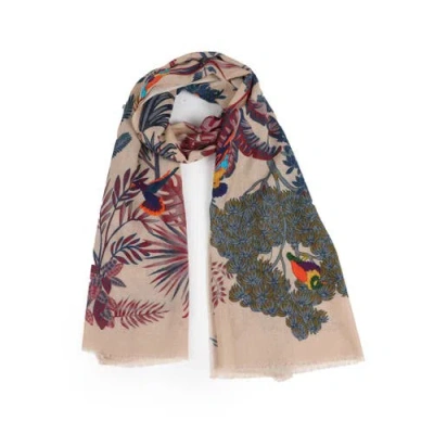 Vismaya Woodland Embroidered Wool Scarf In Multi