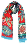Vismaya Woven Wool Fringe Scarf In Red