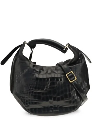 Visonà Bengala Croc-effect Leather Shoulder Bag In Black