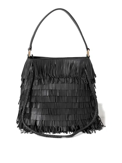 Visonà Black Nappa Leather Bag With All-over Fringe