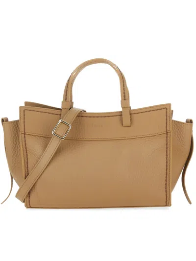 Visonà Brown Queen Rectangular Pebbled Leather Handbag In Nude