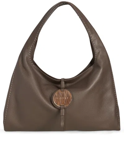 Visonà California Medium Pebbled Leather Shoulder Bag In Brown