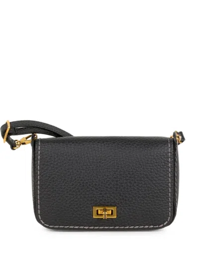 Visonà Contrast-stitch Pebbled Shoulder Bag In Black