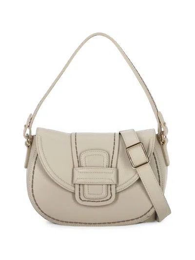 Visonà Contrast-stitch Pebbled Shoulder Bag In White