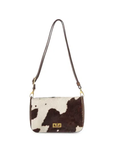 Visonà Cow-print Leather Shoulder Bag In Neutral