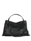 Visonà Fringe-edges Leather Tote Bag In Black