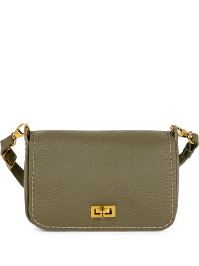 Visonà Grained Leather Shoulder Bag In Green