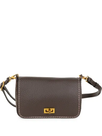 Visonà Grained Leather Whipstitch Shoulder Bag In Brown
