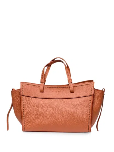 Visonà Premium Textured Leather Flared Handbag In Brown