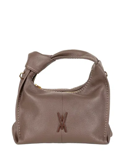 Visonà Knotted-handle Grained-leather Clutch Bag In Brown