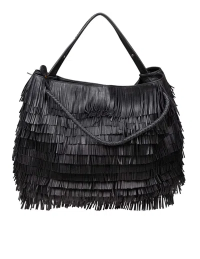 Visonà Visona' Leather Shopping Bag In Black
